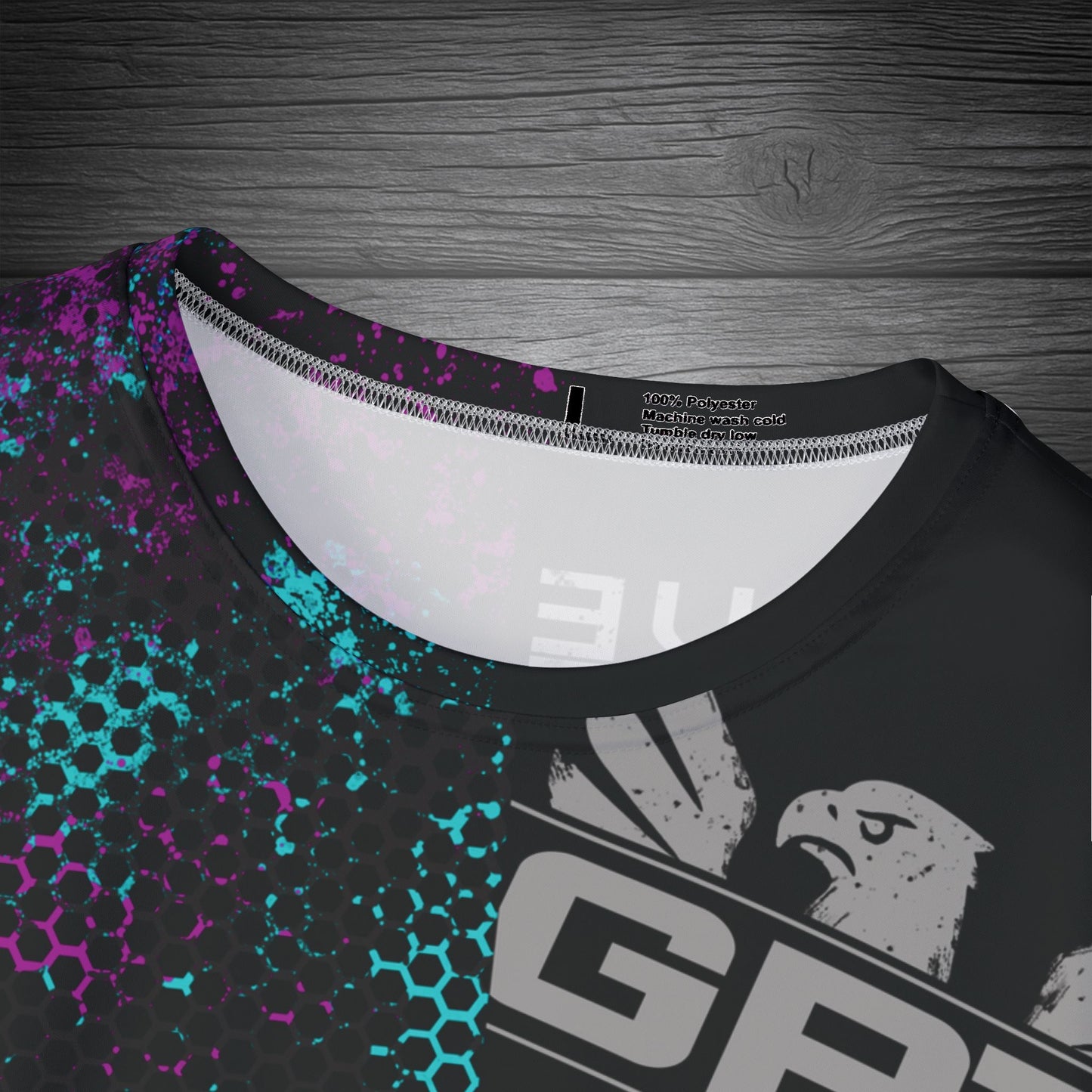 GRT HexWave- Phantom Surge- Men’s Athletic Shirt-Teal/Purple – Lightweight, Moisture-Wicking, Glitch Tech Design