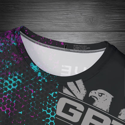 GRT HexWave- Phantom Surge- Men’s Athletic Shirt-Teal/Purple – Lightweight, Moisture-Wicking, Glitch Tech Design