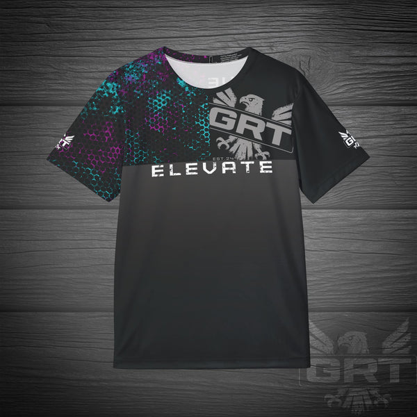 GRT HexWave- Phantom Surge- Men’s Athletic Shirt-Teal/Purple – Lightweight, Moisture-Wicking, Glitch Tech Design