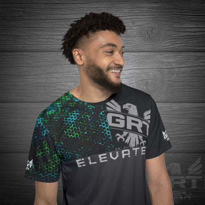 GRT HexWave- Teal Surge- Men’s Athletic Shirt-Teal/Green – Lightweight, Moisture-Wicking, Glitch Tech Design