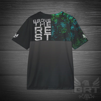 GRT HexWave- Teal Surge- Men’s Athletic Shirt-Teal/Green – Lightweight, Moisture-Wicking, Glitch Tech Design