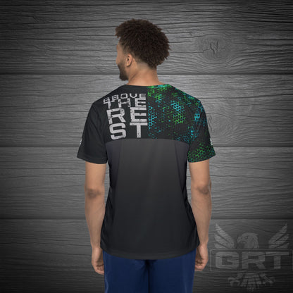 GRT HexWave- Teal Surge- Men’s Athletic Shirt-Teal/Green – Lightweight, Moisture-Wicking, Glitch Tech Design