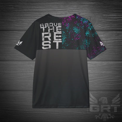 GRT HexWave- Phantom Surge- Men’s Athletic Shirt-Teal/Purple – Lightweight, Moisture-Wicking, Glitch Tech Design