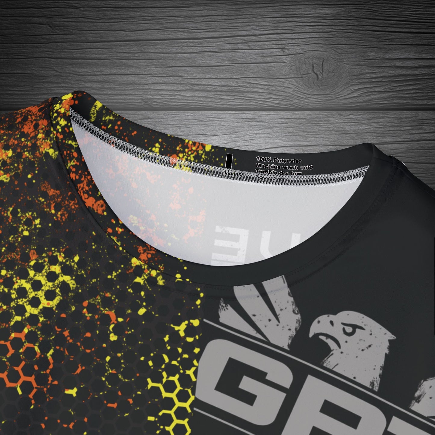 GRT HexWave- Ember Surge- Men’s Athletic Shirt-Orange/Yellow – Lightweight, Moisture-Wicking, Glitch Tech Design